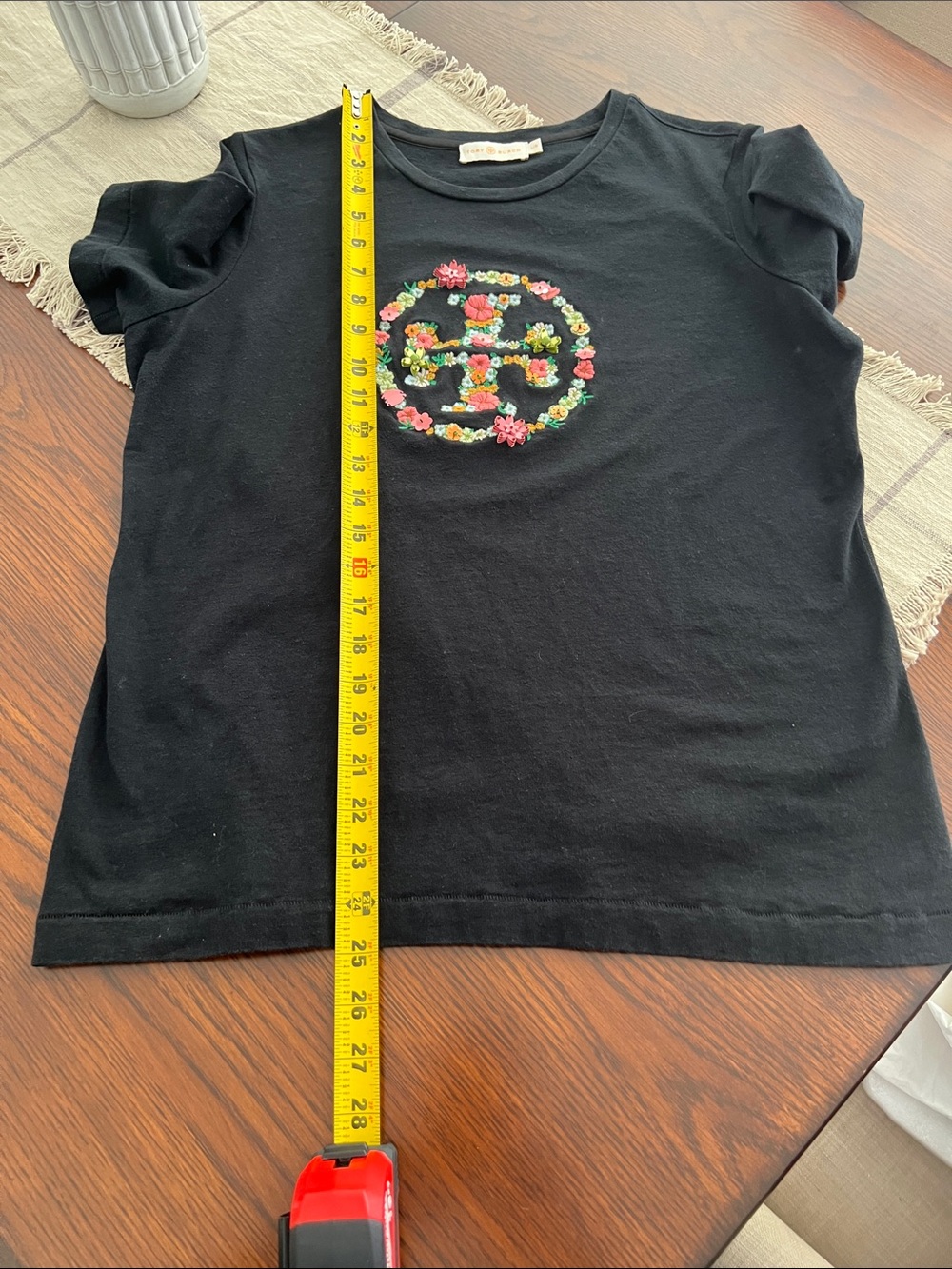 Tory Burch Black Short-Sleeve Tee with Colorful Floral Logo - Picture 7 of 11